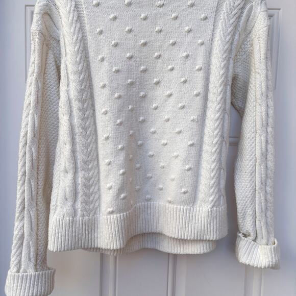 1.State White Pom-Pom Textured Cable Knit Sweater, Oversized, Cuff Sleeve Size S - Picture 4 of 6
